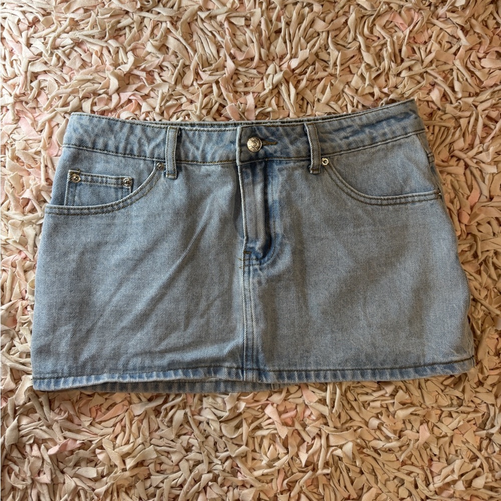 Edikted Chiara Denim Micro Skirt in Light Blue — Size Small